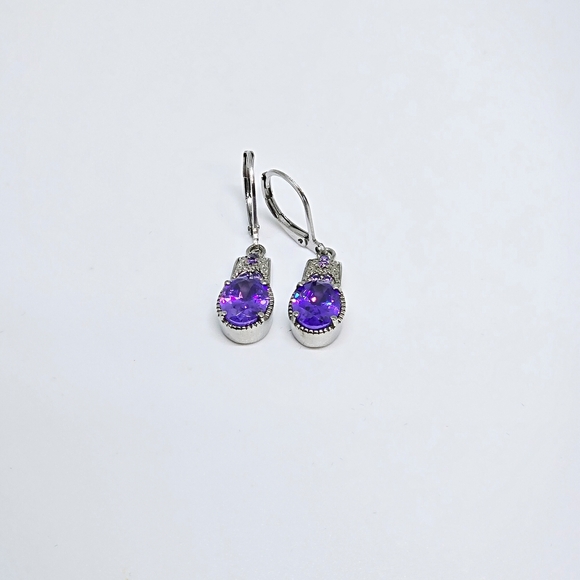 Elegant Simulated Blue Diamond Lever Back Earrings in Stainless Steel 6.90 ctw - Picture 1 of 3